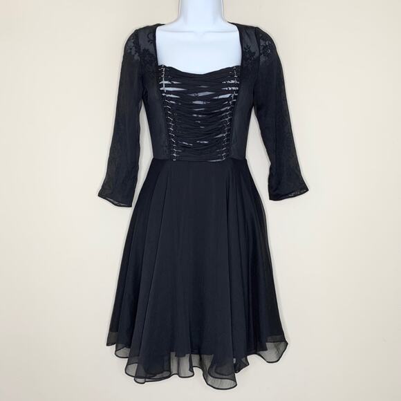 NEW The Kooples Chiffon Lace Up Mini Dress (Sz XXS) Fit-And-Flare Black - Picture 3 of 14